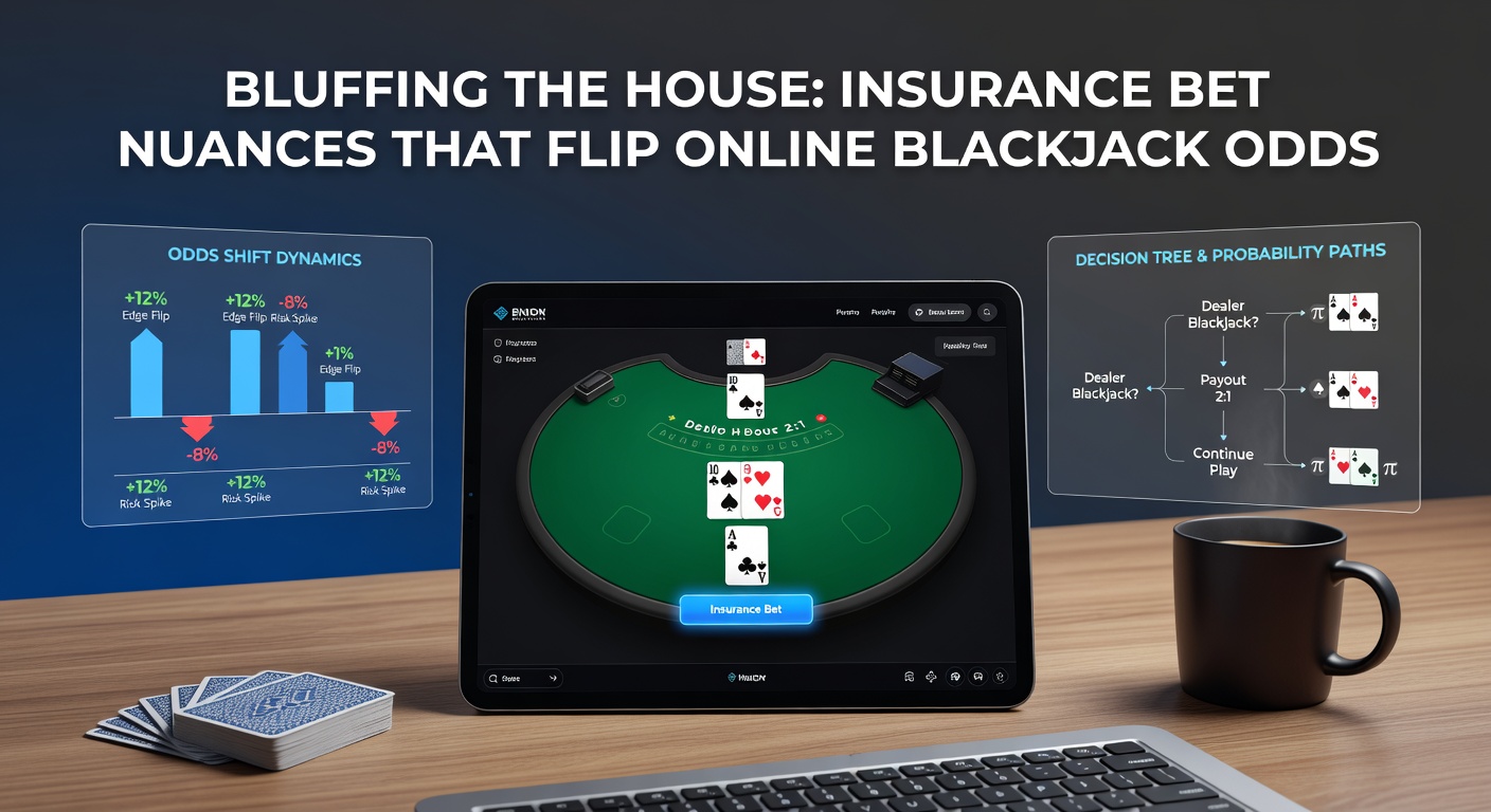 Detaillierte Grafik einer Insurance-Wette in Aktion, mit mathematischen Odds und Card-Count-Indikatoren für Online-Blackjack-Strategien