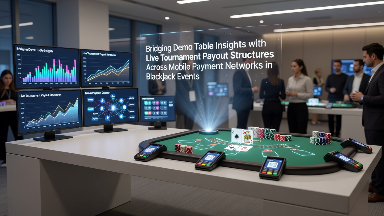 Demo-Tisch mit Blackjack-Karten und mobilen Zahlungssymbolen in einer Turnierumgebung