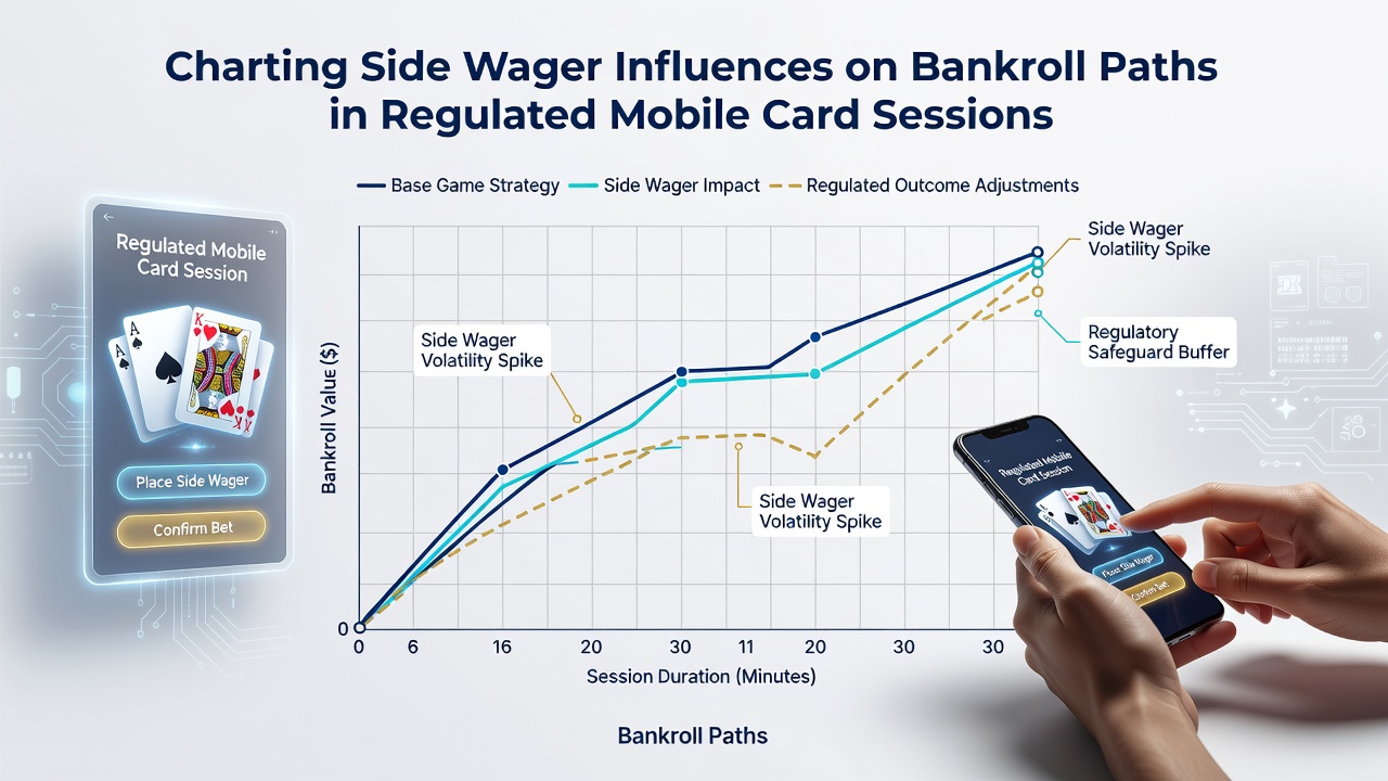 Grafik mit Bankroll-Pfaden und Einfluss von Side Bets in regulierten Kartenspielen