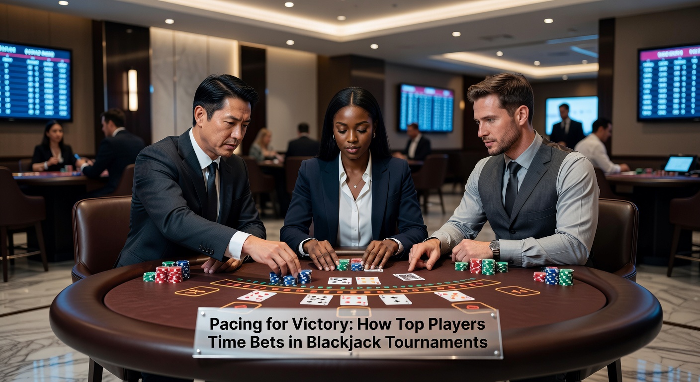 Top-Spieler am Blackjack-Tisch in einem Turnier, der seinen Einsatz strategisch platziert, während die Uhr tickt