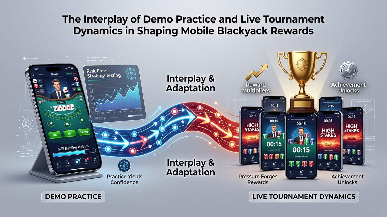 Mobile Blackjack-Schnittstelle mit Turnier-Leaderboard und Belohnungsanzeige